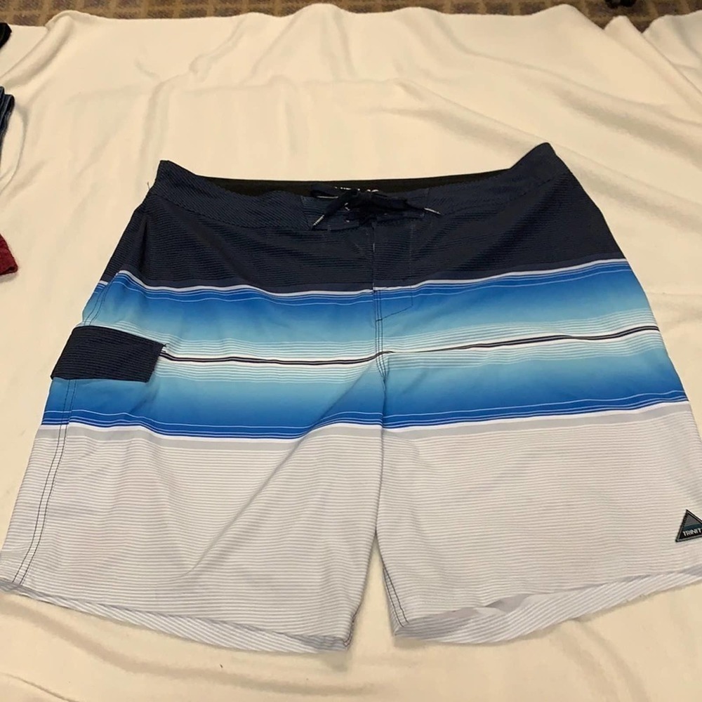 Trinity Boardshorts 40 in Blues and Gray Stripes - Picture 1 of 5